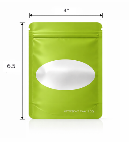 50 Pack – 14g Solid Color Mylar Bags with Oval Window - Green