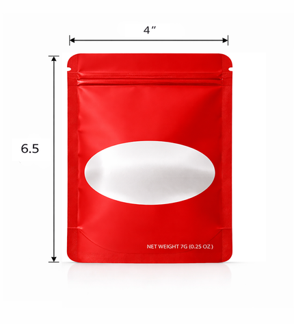 50 Pack – 7g Solid Color Mylar Bags with Oval Window - Red