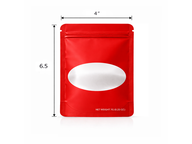 50 Pack – 7g Solid Color Mylar Bags with Oval Window - Red