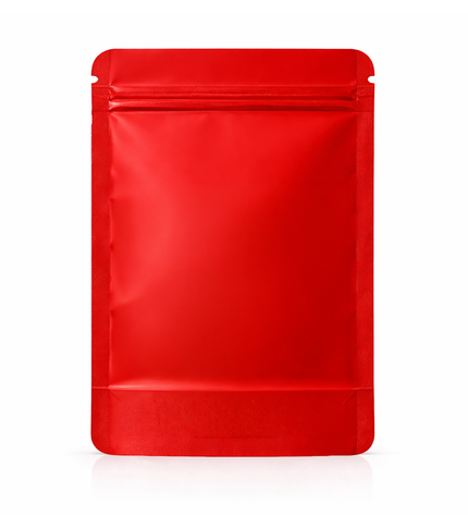 50 Pack – 14g Solid Color Mylar Bags with Oval Window - Red
