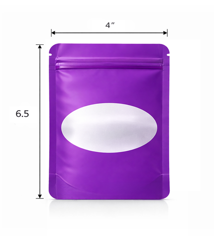 50 Pack - Medium Solid Color Zip-Seal Foil Pouches (4"x6.5") Oval Window Selection