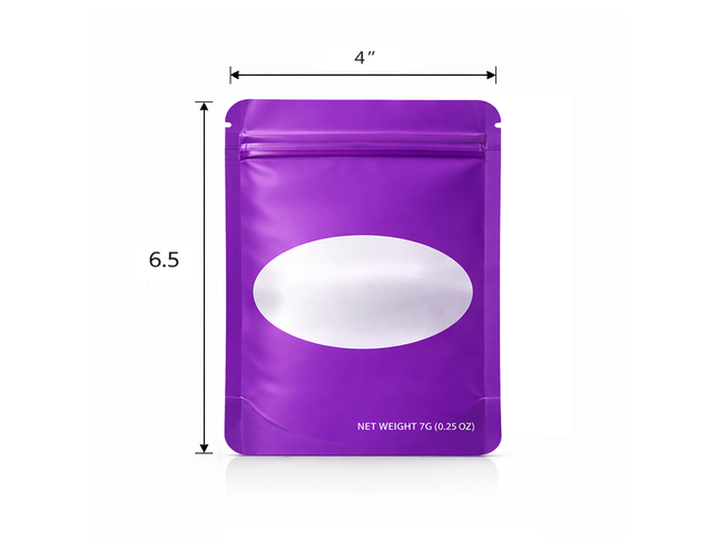 50 Pack – 14g Solid Color Mylar Bags with Oval Window - Purple