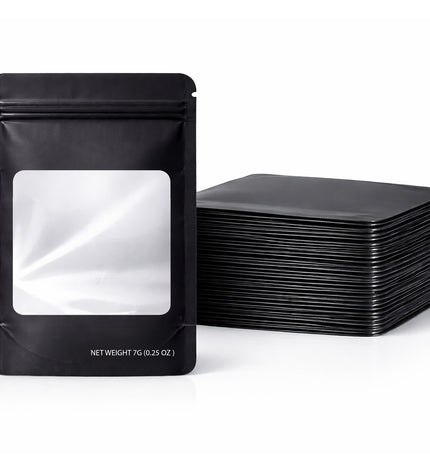 50 Pack – 7g Solid Color Mylar Bags with Square Window - Black