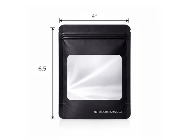 50 Pack – 14g Solid Color Mylar Bags with Square Window - Black
