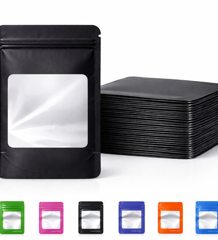 50 Pack - Medium Solid Color Zip-Seal Foil Pouches (4"x6.5") Square Style Selection