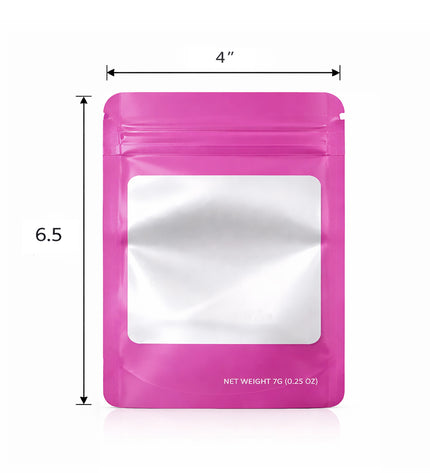 50 Pack – 14g Solid Color Mylar Bags with Square Window - Pink