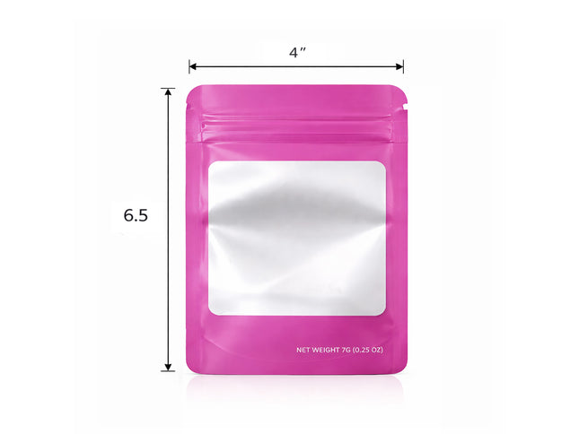 50 Pack – 14g Solid Color Mylar Bags with Square Window - Pink