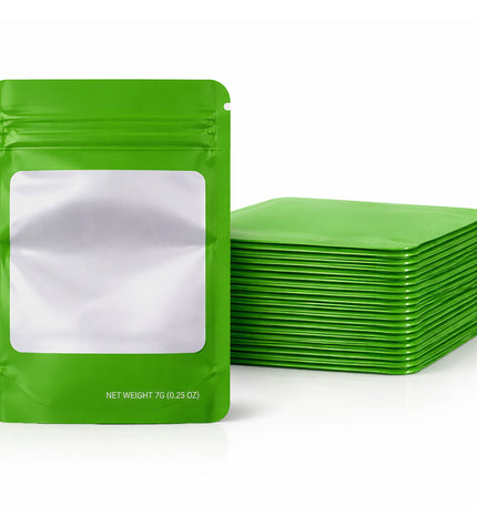 50 Pack – 7g Solid Color Mylar Bags with Square Window - Green