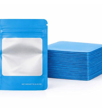 50 Pack – 14g Solid Color Mylar Bags with Square Window -  Light Blue