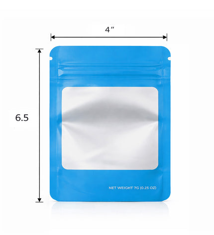 50 Pack – 7g Solid Color Mylar Bags with Square Window - Light Blue