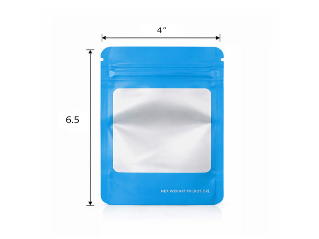 50 Pack – 7g Solid Color Mylar Bags with Square Window - Light Blue