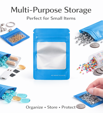 50 Pack – 7g Solid Color Mylar Bags with Square Window - Light Blue