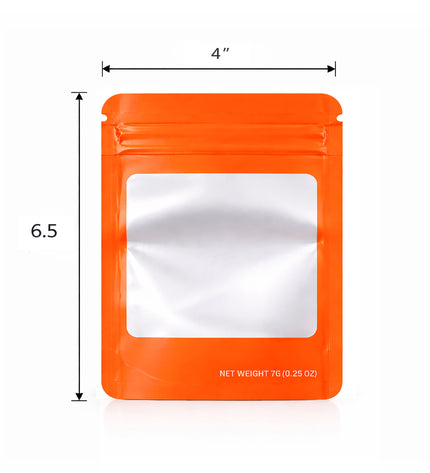 50 Pack – 7g Solid Color Mylar Bags with Square Window - Orange