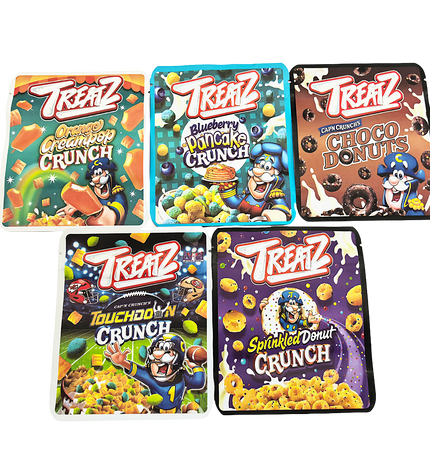 25-Pack 3.5g Thick Sticker Mylar Bags – Premium Resealable Packaging – Crunchy Snack Design Collection