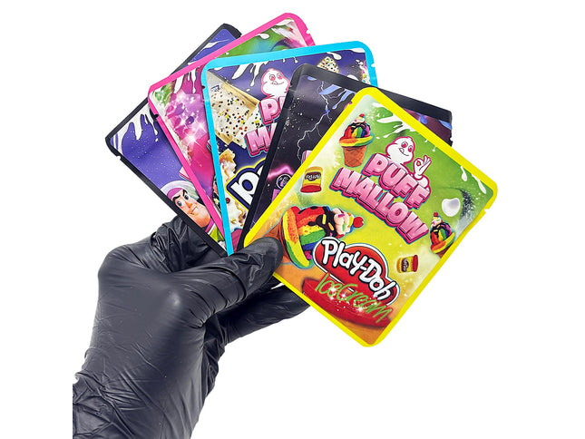 Shop 25 Pack 3.5g Thick Sticker Mylar Bags - Soft Graphic Design Collection Vol. 1 | Mylar Kings