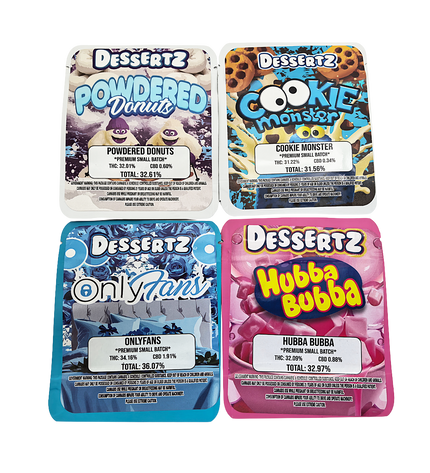25-Pack 3.5g Thick Sticker Mylar Bags – Premium Resealable Packaging – Dessert Design Collection