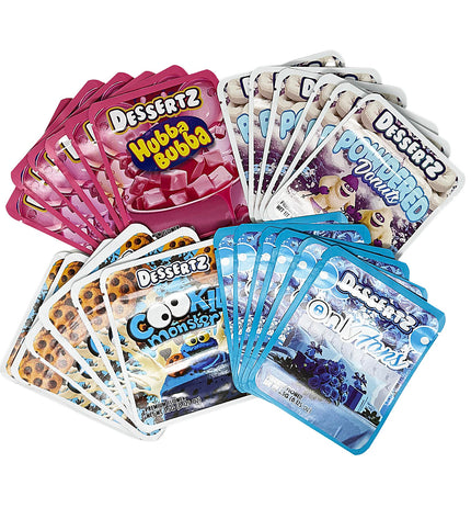 25-Pack 3.5g Thick Sticker Mylar Bags – Premium Resealable Packaging – Dessert Design Collection