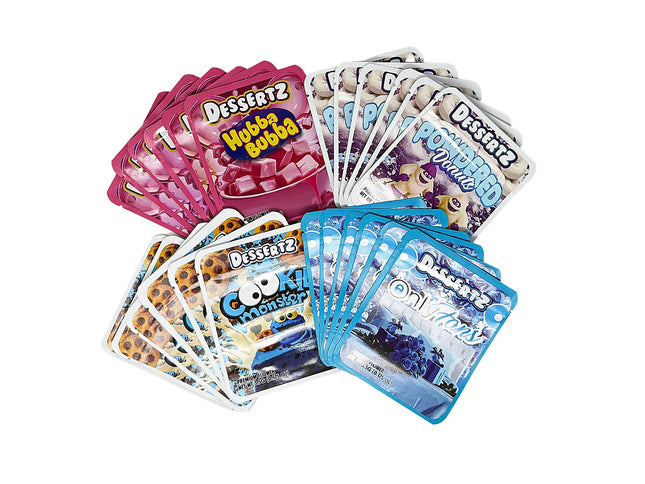 25-Pack 3.5g Thick Sticker Mylar Bags – Premium Resealable Packaging – Dessert Design Collection
