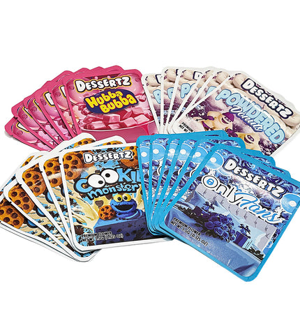25-Pack 3.5g Thick Sticker Mylar Bags – Premium Resealable Packaging – Dessert Design Collection