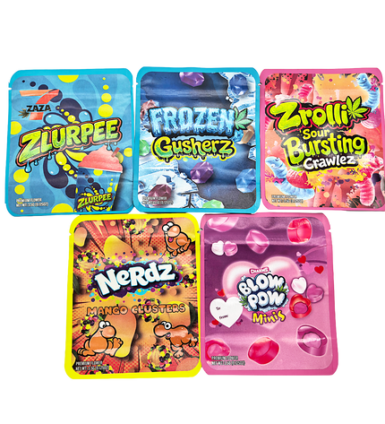 25-Pack 3.5g Thick Sticker Mylar Bags – Premium Resealable Packaging – Candy Mix Design Collection