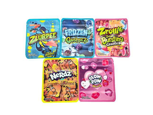 25-Pack 3.5g Thick Sticker Mylar Bags – Premium Resealable Packaging – Candy Mix Design Collection
