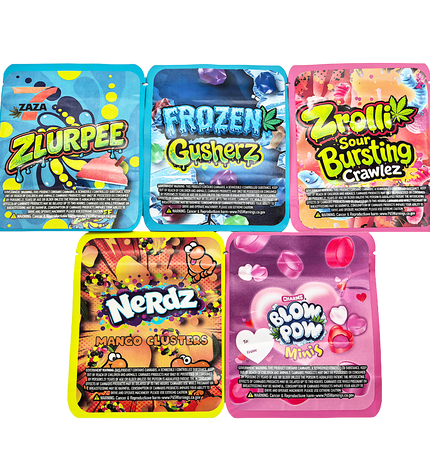 25-Pack 3.5g Thick Sticker Mylar Bags – Premium Resealable Packaging – Candy Mix Design Collection