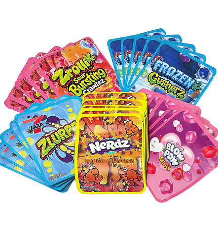 25-Pack 3.5g Thick Sticker Mylar Bags – Premium Resealable Packaging – Candy Mix Design Collection