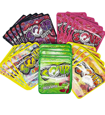 25-Pack 3.5g Thick Sticker Mylar Bags – Premium Resealable Packaging – Sour Candy Design Collection