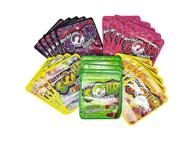 25-Pack 3.5g Thick Sticker Mylar Bags – Premium Resealable Packaging – Sour Candy Design Collection
