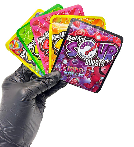 25-Pack 3.5g Thick Sticker Mylar Bags – Premium Resealable Packaging – Sour Candy Design Collection