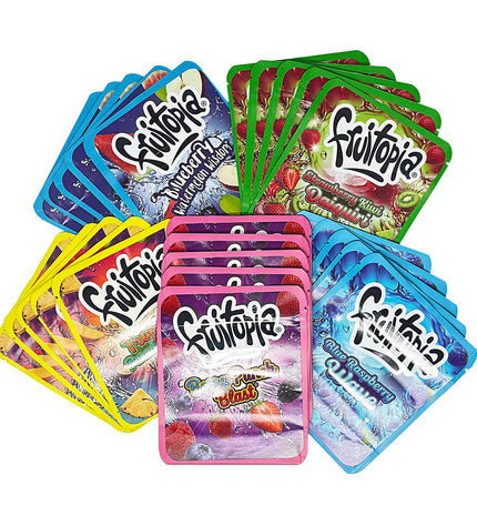 25-Pack 3.5g Thick Sticker Mylar Bags – Premium Resealable Packaging – Fruit Blend Design Collection