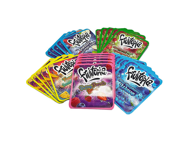 25-Pack 3.5g Thick Sticker Mylar Bags – Premium Resealable Packaging – Fruit Blend Design Collection