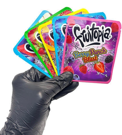 25-Pack 3.5g Thick Sticker Mylar Bags – Premium Resealable Packaging – Fruit Blend Design Collection
