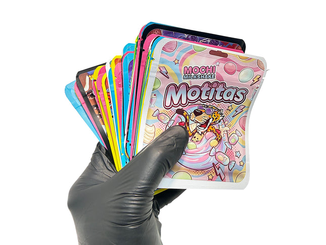64-Pack 3.5g Thick Sticker Mylar Bags – Premium Resealable Packaging – Assorted Designs