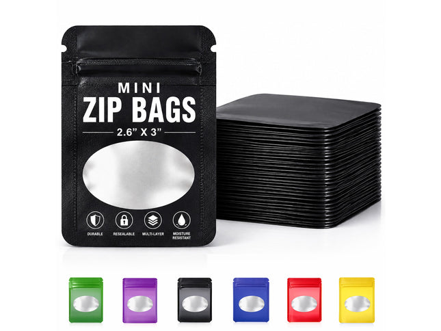 100 Pack – 1g Solid Color Mylar Bags with Oval Window - Red