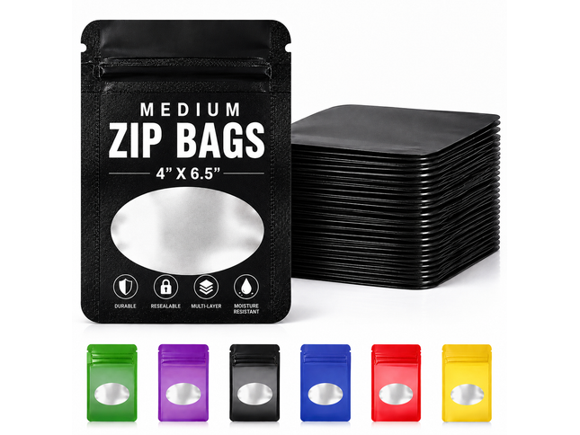 50 Pack – 7g Solid Color Mylar Bags with Oval Window - Green