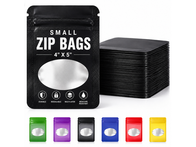 50 Pack – 3.5g Solid Color Mylar Bags with Oval Window - Red