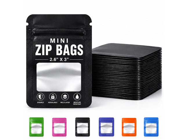 100 Pack – 1g Solid Color Mylar Bags with Square Window - Pink