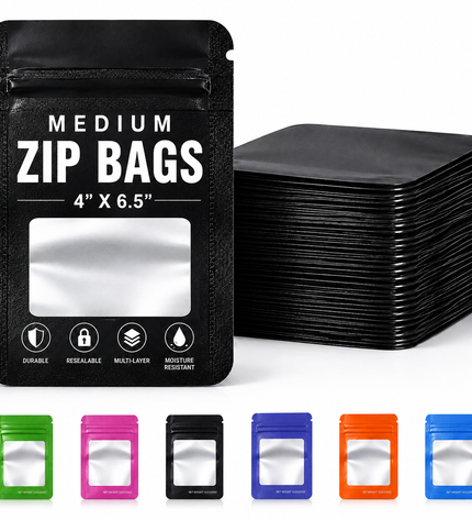 50 Pack - Medium Solid Color Zip-Seal Foil Pouches (4"x6.5") Square Style Selection