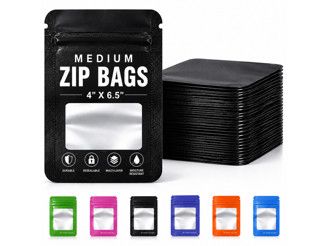50 Pack – 7g Solid Color Mylar Bags with Square Window - Pink