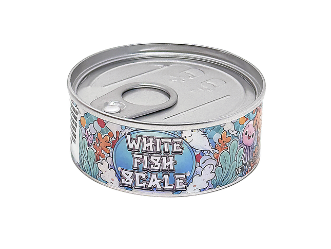 12 Pack 3.5g White Fish Scale Tin Can Containers | Mylar Kings Packaging