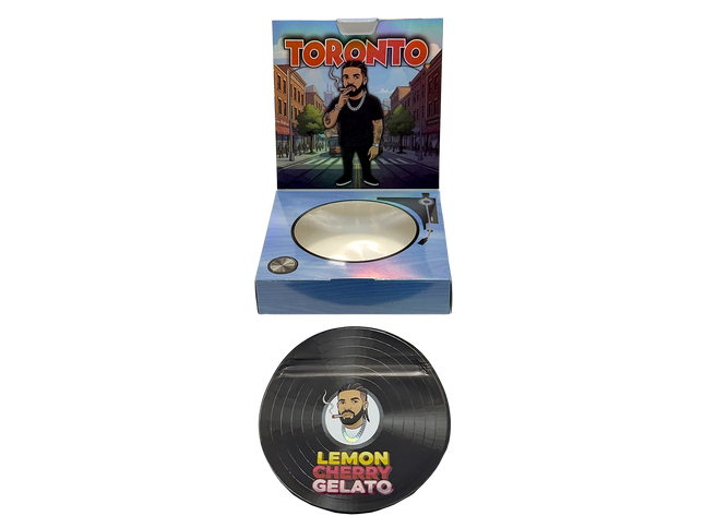 12 Pack 3.5g Vinyl Record Style Mylar Bags with Matching Boxes – Citrus Dessert Design