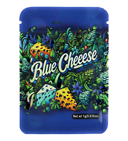100 Pack 1g Unique Mylar Bags – Blue Cheese Graphic