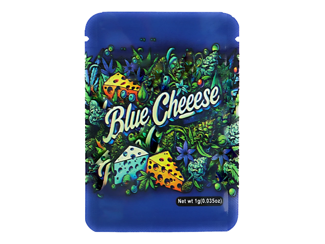 100 Pack 1g Unique Mylar Bags – Blue Cheese Graphic
