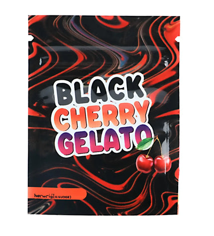 100 Pack 1g Mini Mylar Bags – Black Cherry Graphic