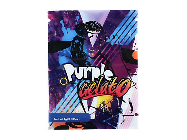 100 Pack 1g Unique Mylar Bags – Purple Dessert Graphic