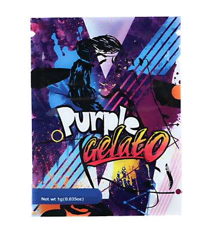 100 Pack 1g Unique Mylar Bags – Purple Dessert Graphic