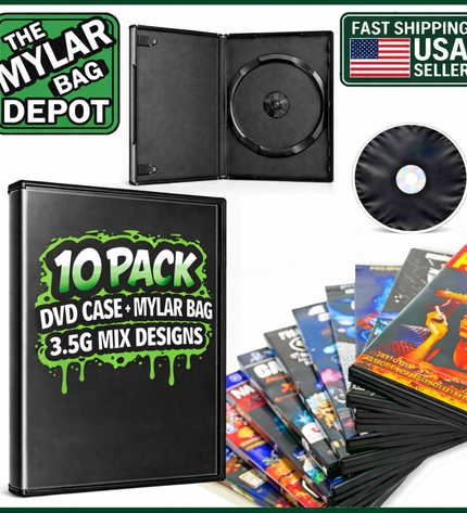 10-Pack 3.5g DVD Case Storage Set (5.5" × 7.5") with Matching Zip Bags – Assorted Designs