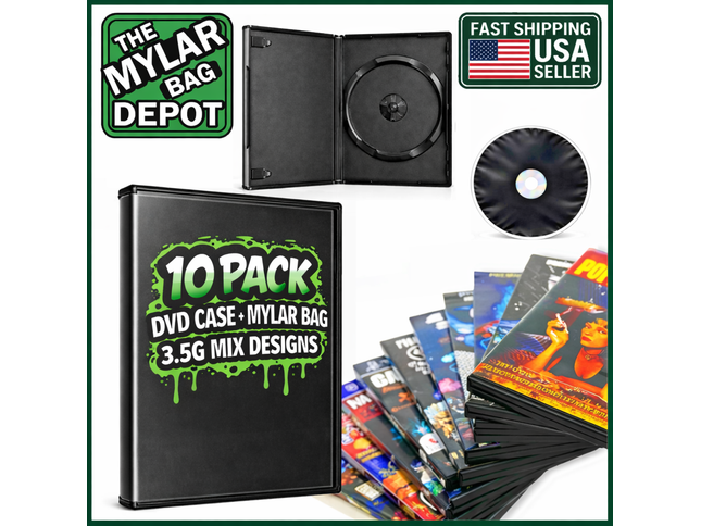 10 Pack 3.5g Bags with DVD Cases Mystery Bundle Storage Pouches Assorted Designs